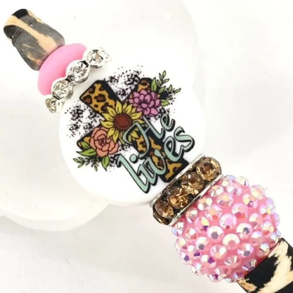 He Lives! Jesus Christ Christian cross pen handmade NEW bling rhinestone pink le